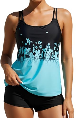 B2prity Tankini Swimsuits for Women Two Piece Bathing Suits Tummy Control Long Torso Tank Tops with Shorts Sky Blue