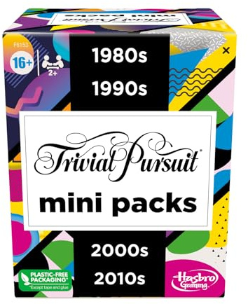 Hasbro Games Trivial Pursuit Mini Packs Multipack, Fun Trivia Questions for Adults and Teens Ages 16+, Includes 4 Game Featuring 4 Decades