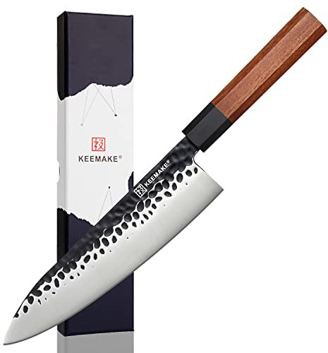 KEEMMAKE Chef Knife 8 inch, Japanese Kitchen Knives Professional with 440C Stainless Steel Blade and Octagon Wood Handle Chef Gyuto Knife