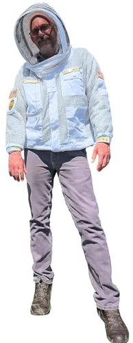 Sting Stopper 3 Layer Ventilated Beekeeping Jacket with Long Torso in Beekeeper White, Quick Pullover Design, Features Galore, Customizable, 7 Pockets, YKK Zippers for Men and Women, X-Small