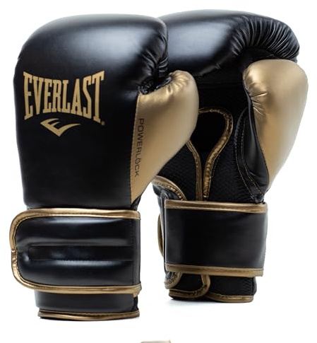 Everlast Powerlock 2R 16oz Boxhandschuhe Gold/Schwarz, für Boxsack, Pratzen & Sparring, mit Turnback-Handgelenkstütze, 4-lagiger Schaum – Original Everlast Ausrüstung