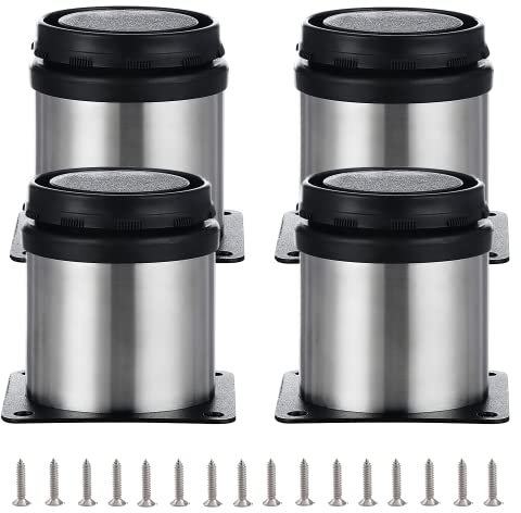 Rund Edelstahl Gebürstet Möbelfüße, Möbelfüße Verstellbar Metall, Tischbeine Möbelbeine, Set Mit 4 Stück, 50X50mm Rund, Höhenverstellbar Und Rutschfest, Perfekt Für Möbel, Küche Und Schreibtisch