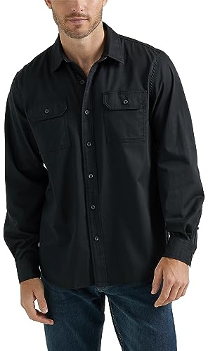 Wrangler Authentics Men's Long Sleeve Classic Woven Shirt, Black, XL