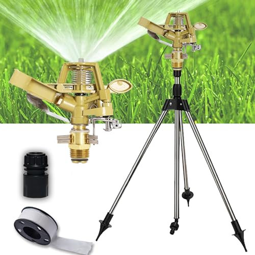 LIBRNTY Arroseur Rotatif Oscillant 360 Degres - Arroseur De Jardin Sur Trepied Telescopique En Laiton - Automatique Pour Cour, Pelouse