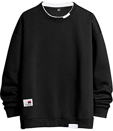PAIDAXING Sweatshirts pour hommes surdimensionnés faux deux pièces sweatshirt loisirs patchwork pull col rond manches longues hauts homme couleur unie coupe ample chemisier sweat tops pour le