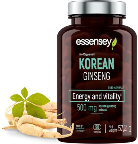 ESSENSEY - KOREANISCHER GINSENG I 500 mg I 90 Kapseln I Ginsenoside 50 mg I Für Vegetarier I 90 Tagesdosen I Leicht zu schlucken