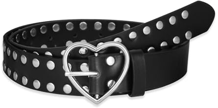JJDreams Cintura gotica con fibbia a forma di cuore Cintura Borchiata nera in pelle PU Cintura hip hop per jeans pantaloni