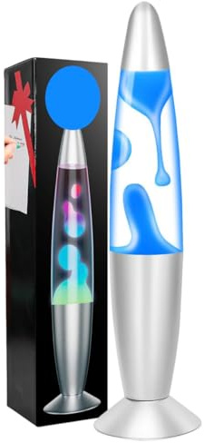 ECOVELO Lava Lamp Magma Lampada LED di Lava in Vetro Lampada Decorativa da Comodino Effetto Rilassante con Base Cromata (Blu)
