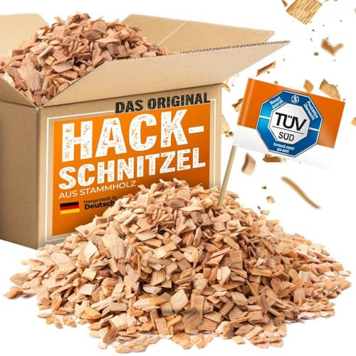 BBQUH Hackschnitzel für Spielplätze & Wege - 100 Liter - TÜV zertifizierte Fallschutz Hackschnitzel - 100% Natur belassene Holzhackschnitzel aus bayrischem Stammholz für Spielplatz & als Wegebelag
