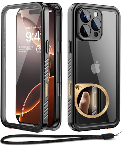 Beeasy Cover per iPhone 16 Pro Max Impermeabile - 360° Militare Antiurto Antipolvere Indistruttibile Resistente, con Protezione Schermo e Fotocamera, IP68 Waterproof Custodia, per Outdoor Subacquea