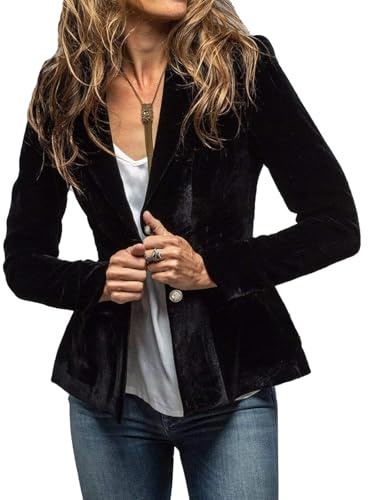 Black,XL,cffvdiz Women's Vintage Velvet Blazer Jacket Suit Casual Långärmad Lapel Collar Cardigan Coat