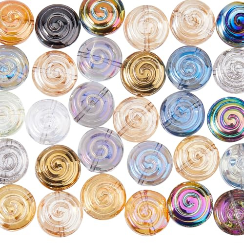 Hobbspring 50 cuentas espaciadoras galvanizadas en colores arcoíris, planas, redondas, a rayas, perlas de cristal transparentes Millefiori perlas para hacer pulseras
