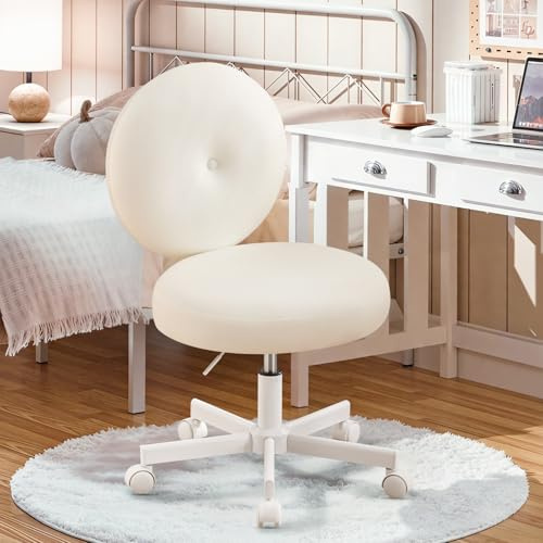Ckaff Sedia Ufficio Poltroncina Scrivania Cameretta, Sedia da Studio Imbottita in Velluto, Poltroncina Girevole Altezza Regolabile per Studio Camera da Letto Ufficio, Bianco