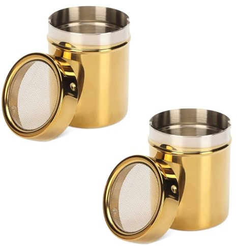 2 PCS Powder Sugar Shaker Duster, Powdered Sugar Dispenser Stainless Steel Flour Shaker Duster Fine Mesh Dredge Shaker with Lid for Coffee Chocolate Salt and Pepper, 2.8 X 3.5in