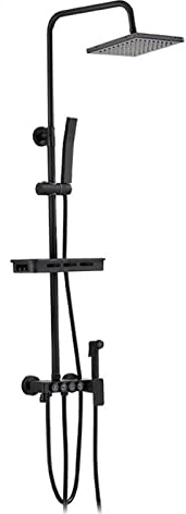 High Pressure Rainfall Shower Head with Handheld Combo Brass Bath Showerhead, Height/Angle Adjustable with Holder, Black