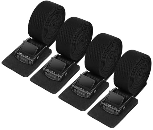 URAQT 4 Pcs Cinghie di Tensione, 1 M x 2.5 cm Cinghie di Ancoraggio Cinghia con Fibbia per Fissaggio del Carico Bici Portapacchi, Kayak, Moto e Auto, Trazione: 250kg / Pezzo (Nero)