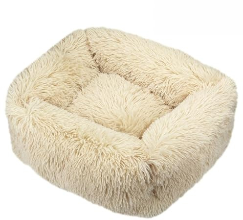 Mateju Panier Moelleux pour Chien, Panier Chat Rectangle en Peluche Coussin Chien Moelleux Lavable Lit pour Chat Interieur Confortable avec Fond Antidérapant (Beige,XS 45x35cm)