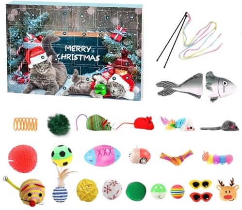 Calendrier de l'Avent pour Chat 2025 24 Jours avec Jouets pour Chat Assortis Jouet interactif de Compte à rebours Noël pour Les Cadeaux des Amoureux - Calendrier l'Avent Noël