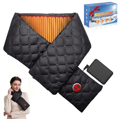 Heated Scarf Rechargeable, Heated Scarf USB with 5000mAh Power Bank for Men & Women, 3 Heating Levels Neck Warmer for Pain, Winter Thanksgiving Xmas Gifts for Outdoors Hiking Camping Cycling Black