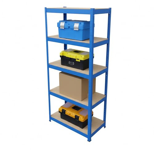 Relaxdays Scaffale pesante, HxLxP 180x60x30 cm, carico massimo 500 kg, 5 ripiani, scaffale per cantina, blu