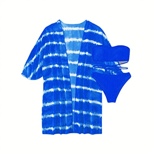 Bikini 3-pack Flytande Mönster Snörning Tropisk Baddräkt Och Kimono for Kvinnor Sexiga Tredelade Badkläder Strandbaddräkt-8,L(11,XL)