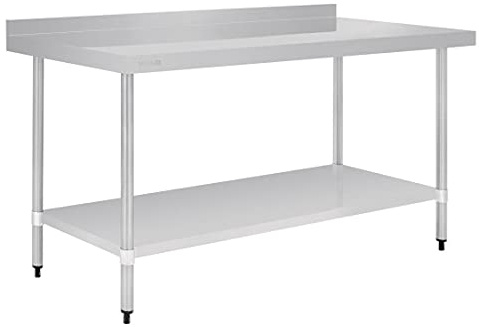 Vogue Edelstahl-Gastronomietisch mit Aufkantung 1800 mm, Edelstahl poliert, einfache Selbstmontage, 90x180x70 cm, 1 Ablagefläche, Gewerbliche Küchenmöbel, GJ509