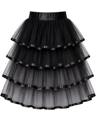 Yummy Bee - Tutu kjol kvinnor - svart lång volang tutu burlesk - maskeraddräkt halloween tutu - plusstorlek 6-24