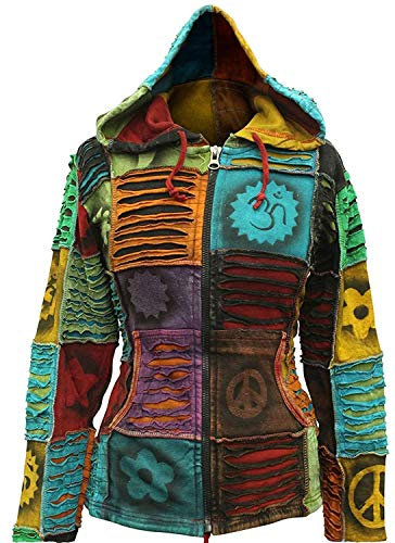 SHOPOHOLIC FASHION Damen Pixie Hippie Emo Gothik Kapuzenpulli Hippy Pullover Boho Strickjacke - Multi, L