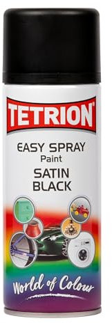 Tetrion Easy Spray Satin Black Paint 400ml Aerosol Quick-Drying Versatile Interior & Exterior Lacquer
