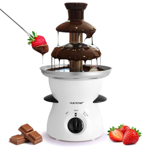 Nutrichef 3 Tier Chocolate Fondue Fountain - Electric Stainless Chocolate Dipping Warmer Machine - Warm & Melt Chocolate, Butter & Cheese - Great for Parties, Events & Weddings - Pot Capacity 16 OZ