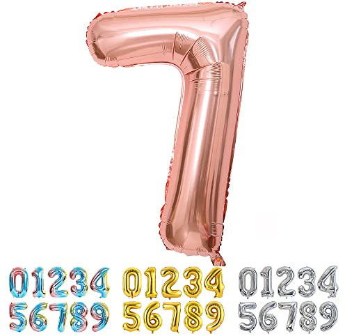 Ponmoo Foil Balloon Number 7 Rosegold, Giant Numbers 0 1 2 3 4 5 6 7 8 9 10-19 20-29 30-39 40-49 50-60-70-80-90-100, Large Balloons for Wedding Anniversary Birthday Party Decoration