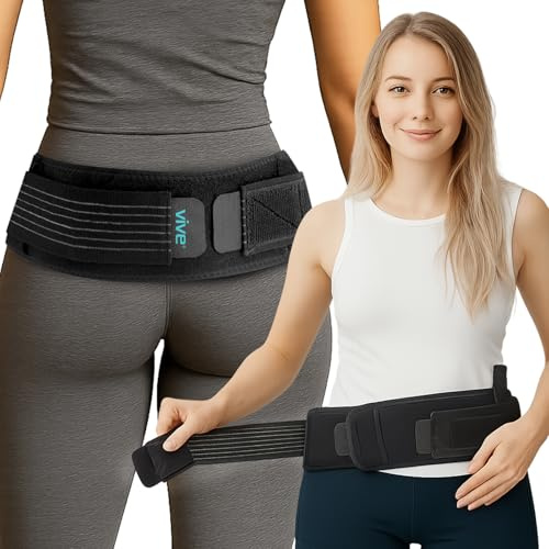 Vive Sacroiliac SI Joint Hip Belt for Women & Men - Lower Back Support for Sciatica, Sacral Nerve, Pelvic Floor, Scoliosis, Anterior Pelvis Tilt Pain Relief - Adjustable Compression Brace (Up to 45)