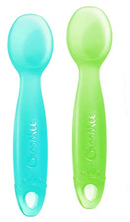 ChooMee Silicone Baby Spoons | 4 Months +, First Stage Baby Led Weaning and Self Feeding | Soft Spoon with Firm Handle | Designed in USA, BPA Free, Premium grade Platinum Silicone | 2 CT