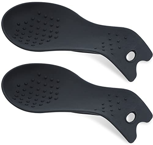 MSY BIGSUNNY Silicone Spoon Rests, Cooking Utensils Holder for Kitchen (Black)