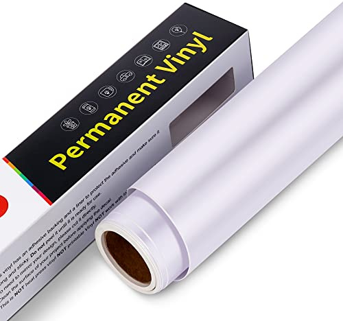 Vinyle Adhésif Permanent - 30,5 cm x 305 cm Rouleau de Vinyle Imperméable Permanent, Vinyle Permanent Adhésif pour Cricut, Silhouette Cameo, Décalcomanies, Décorations (Blanc Mat)