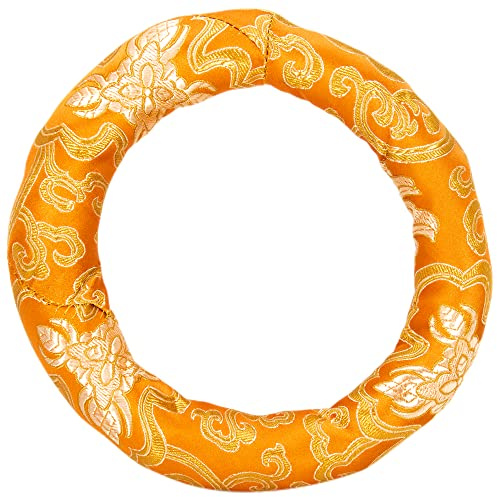 Silk Brocade Cushion Pillow for Tibetan Singing Bowl Handmade in Nepal Round Cushion for Sound Bowls (7 Inches, Orange)