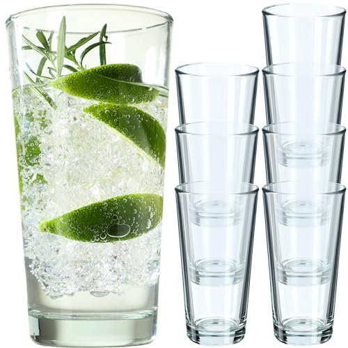 KADAX Trinkgläser, Cocktailgläser aus robustem Glas, Spülmaschinenfeste Longdrinkgläser, Universalgläser, Getränkegläser für Wasser, Saft, Drinks oder Whisky (8 x 340 ml)