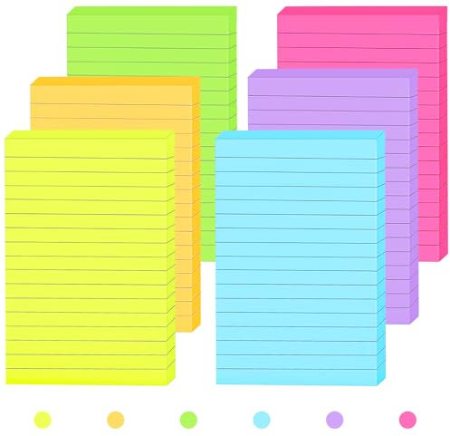 Gute 6 Blöcken Haftnotizen,270 Blatt Linierte Haftnotizen,100 x 150 mm Sticky Notes,Helle Selbstklebende Haftnotizzettel in 6 Faben,Notizzettel,Klebezettel,farbig Notizblock für Büro Haus