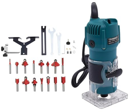 Cortador de mano de madera, laminador de palma, router para carpintería, herramienta de corte de palma, con 15 routers, 30000 R/min, 800 W, color azul