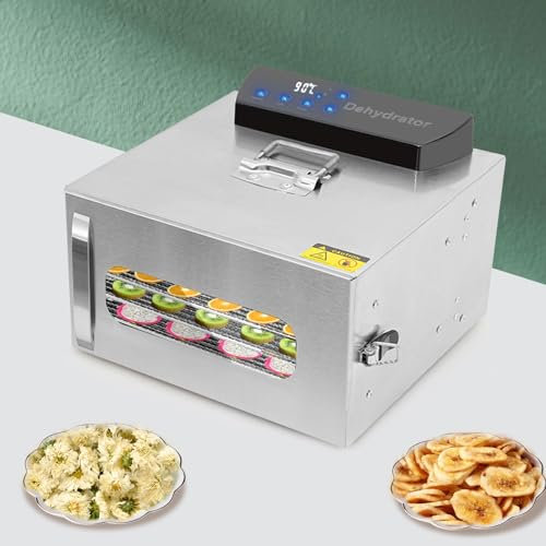 Deshidratador de acero inoxidable, 6 pisos, deshidratador de alimentos, 400 W, deshidratador de frutas, verduras, deshidratador de frutas, temperatura digital ajustable 30-90 °C, temporizador de 24
