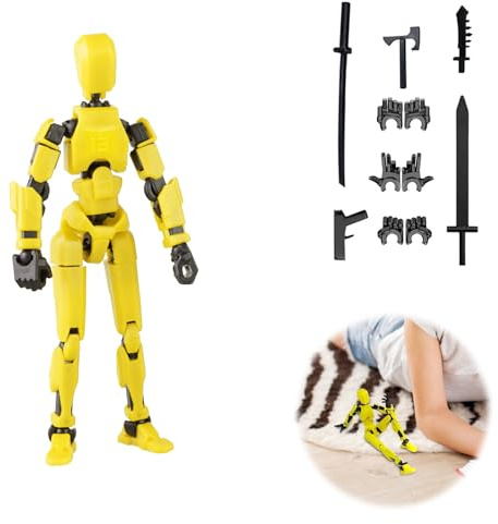 Wekuw T13 Actionfigurer, actionfigurer, actionfigur T13, 3D-tryck av rörliga figurer med flera snoddar, leksaksrobot, skrivbordsdekoration, perfekt present till familj (gul)