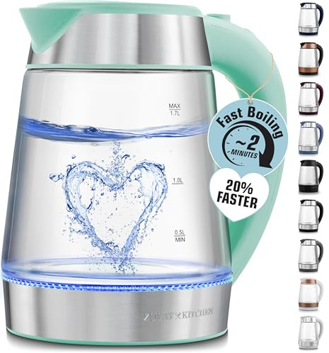 Zulay Kitchen Fast Boiling Electric Water Kettle - 1.7L, 1500W, Auto Shut-Off for Overboil & Boil Dry Protection, Cool-Touch Handle, 360° Base - Rapid Teapot Boiler For Coffee & Tea - Mint