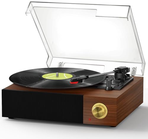 FYDEE Tocadiscos de Vinilo Vintage, Tocadiscos con Bluetooth, Cambio de Velocidades de 33/45/78 RPM y Salida RCA, en Color Nogal Americano