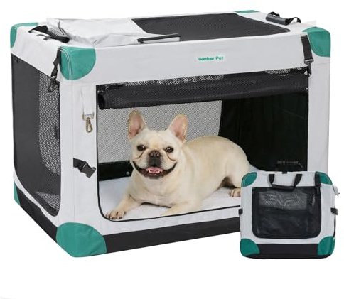 Gardner Pet Morbida Gabbia Pieghevole per Cani, 66x48x48cm, Adatto per Animali Fino a 15 kg, per Interni ed Esterni, Borsa da Trasporto 3 Porte, con Finestre in Rete Resistenti e Custodia, Grigio