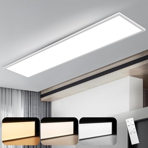CBJKTX LED Panel 120x30 Deckenleuchte - Deckenpanel Dimmbar Lang Büro Deckenlampe mit Fernbedienung Flach Bürolampe 40W Küchenlampe Rechteckig Tageslichtlampe Decke für Wohnzimmer Werkstatt Flur Küche
