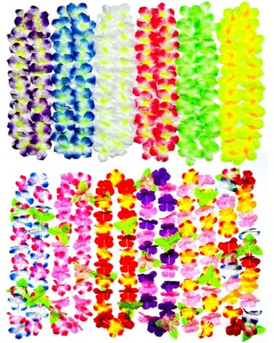 WUNZILO 12 pezzi Ghirlanda hawaiana Collane Hawaiane Multicolori Fiori Ghirlande per Estate Beach Costume Ghirlande, Vacanze Matrimoni spiagge, Spiaggia a Tema Decorazioni per Feste Fiori Bomboniere