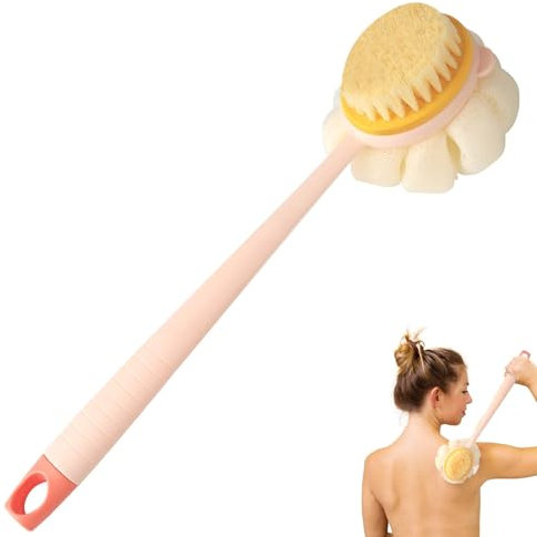 Rückenbürste Körperbürste Duschbürste Dusche mit Langem Stiel 35cm, Doppelseitige Duschbürste für Duschpeeling und Massage, Bequem - Hautfreundlich Schonend - Effektiv für Jung und Alt