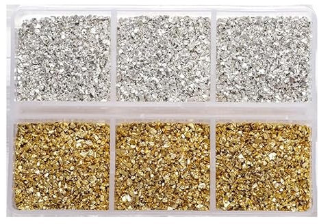 Unregelmäßige Metallsplitter, zerbrochene Glassplitter zum Basteln, Glaskies für mikroskopische Landschaftsgestaltung, Dekoration, Gold und Silber, 46 g