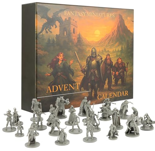 24-Day Fantasy Tabletop Advent Calendar – 24 Unpainted 28–32mm RPG Miniatures – PVC Figures for Roleplaying, Skirmish & Board Games – Holiday Gift for Game Masters & Painters
