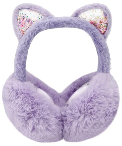 Winter Warm Ear Muffs Furry Foldable Fluffy Ear Muffs Windproof Plush Ski Ear Covers Soft Ears Protector Cute Winter Ear Warmers Fluffy Headband Earmuff Winter Accessories for Girls Women(Cat Purple)